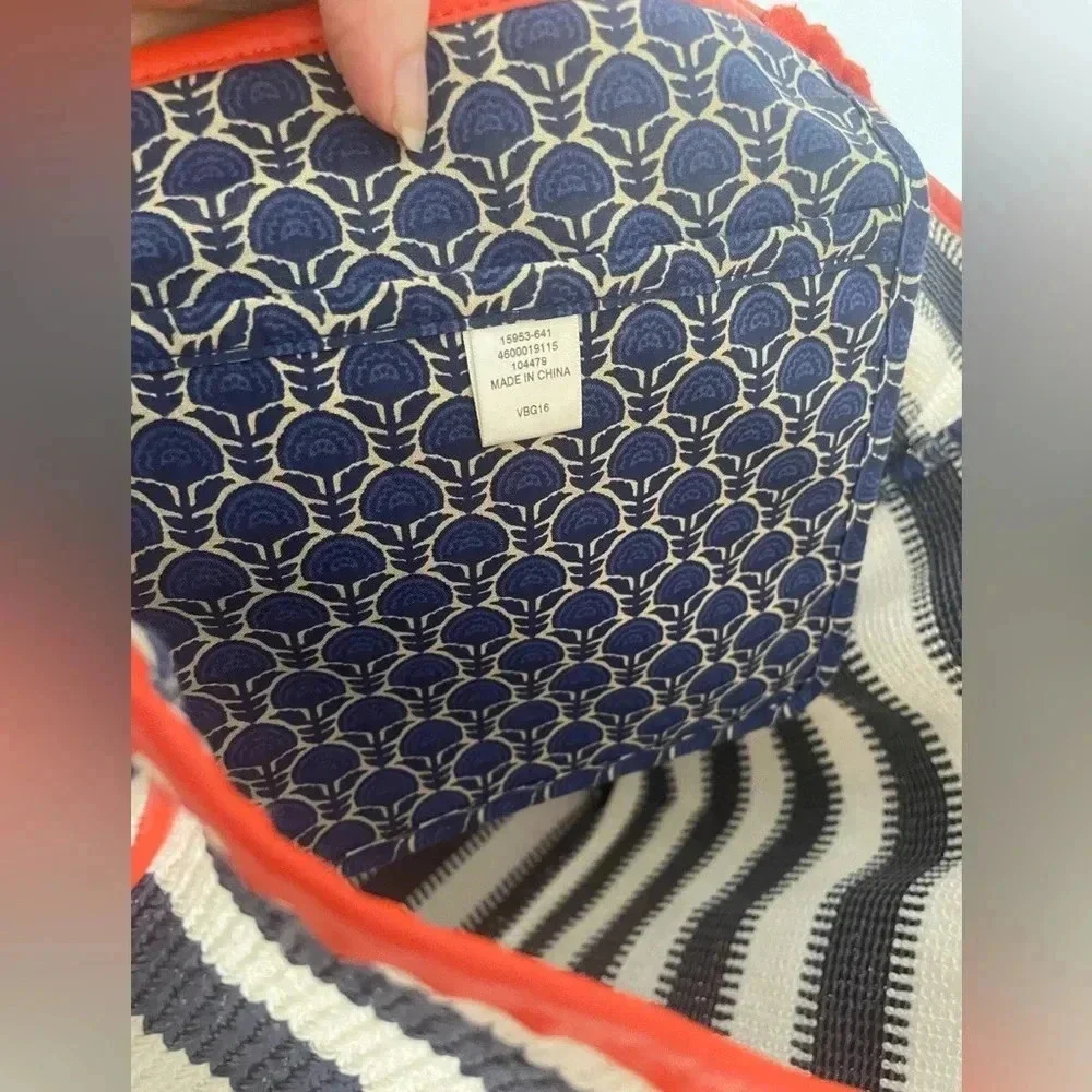 Vera Bradley Navy‎ and White Striped Beach Tote with Tassels GUC